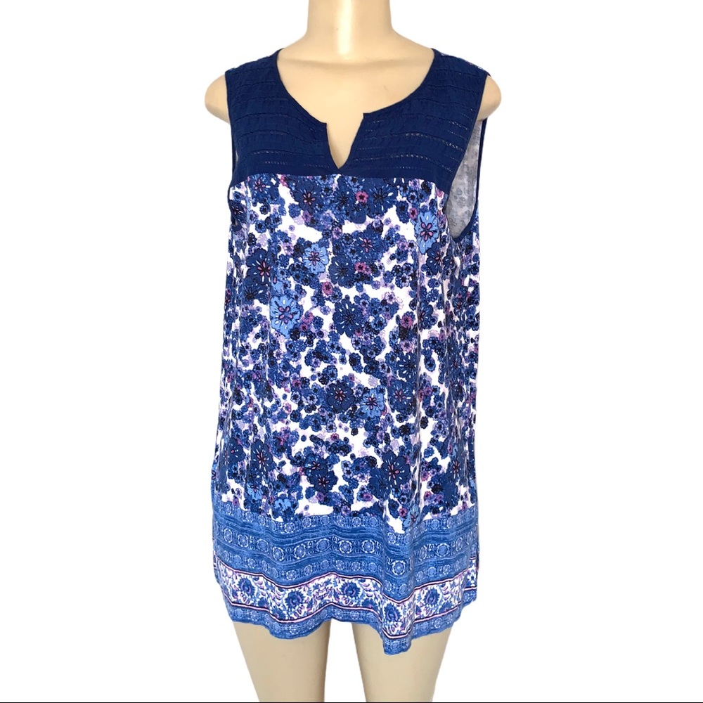 5/$25 Dalia Vintage Style Blue Crochet Floral Tunic Top Summer Shirt